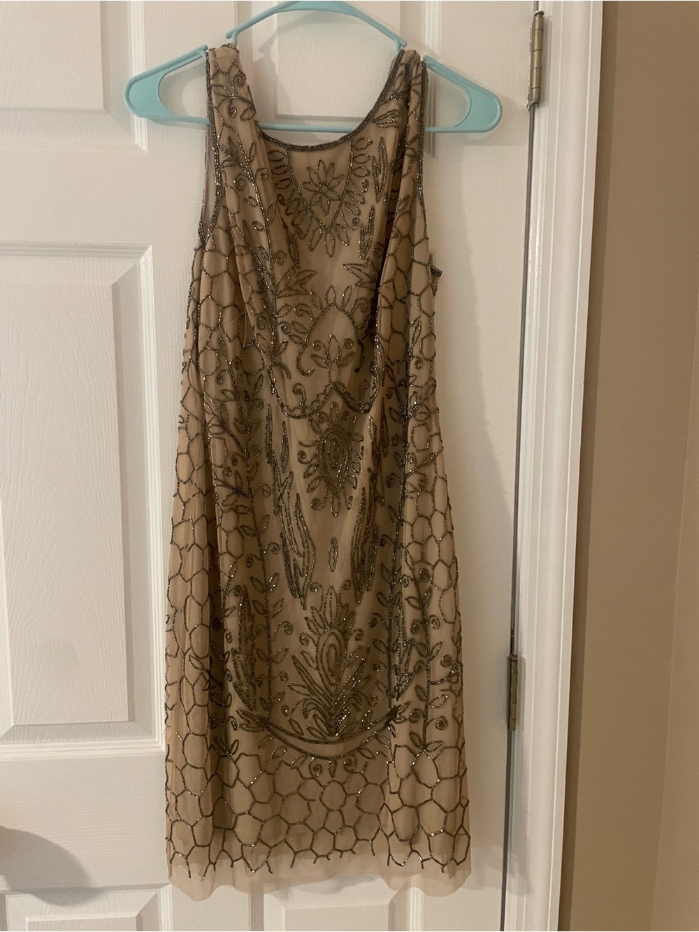 Adrianna Papell Beige Beaded Sleeveless Midi Dress
